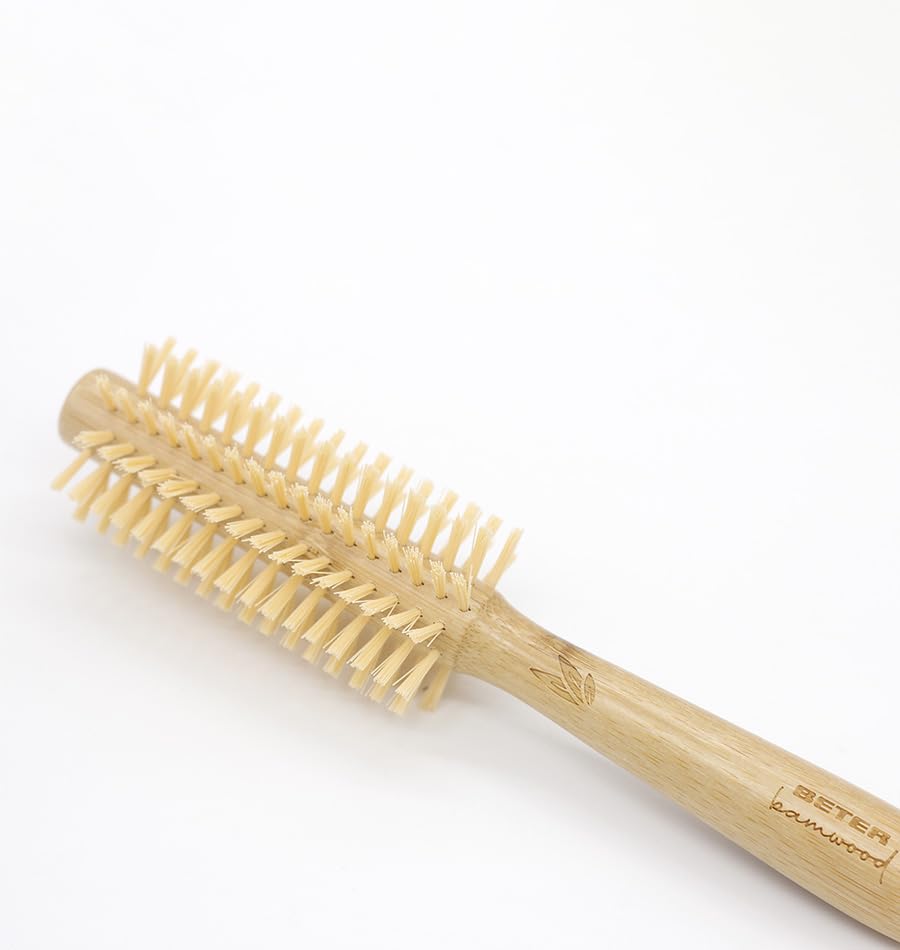 Beter Sustainable Bamboo Wood Round Hair Brush, Nylon Picks, 50 mm Diameter, for Styling and Straightening Hair - Image 4