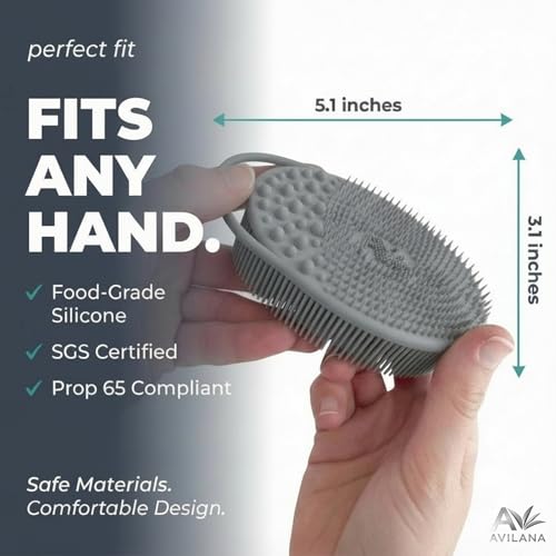 Image of Avilana Premium Exfoliating Body Scrubber - 8 Years Trusted Since 2017 - SGS Certified Silicone Bath Brush, Firm Bristles Smooth Rough Bumpy Skin Texture, Dual Sided Loofah Alternative Women Men Kids