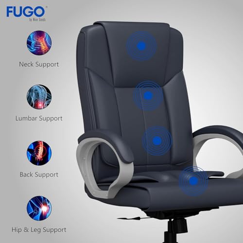 Image of FUGO FG17 Orthopedic Boss Chair with 3 Year Warranty, Leatherette Office Chair, Ergonomic Executive Chair with Spacious Cushioned Seat, Heavy Duty Metal Base, Rocking Function (Grey)