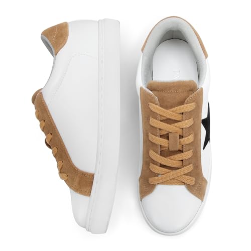 Image of PARTY Women's Fashion Sneakers Lace Up Casual Low Top Comfortable Cushioned Walking Tennis Shoes Trendy Daily Shoes,Podcast,Brown Met,9