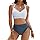 Blooming Jelly Womens High Waisted Bikini Sets Striped Tummy Control Swimsuits Metal 2 Piece Bathing Suit (Medium, Blue)