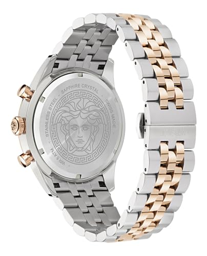 Versace Chrono Master Collection Luxury Mens Watch Timepieces with a Two Tone Bracelet and Case Featuring a Silver Dial3
