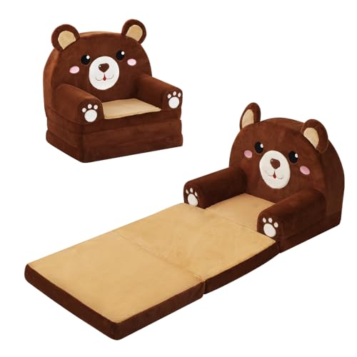 decalsweet Divano per Bambini 2-in-1 Pieghevole Schienale Poltrona, Comodi Peluche Divano...