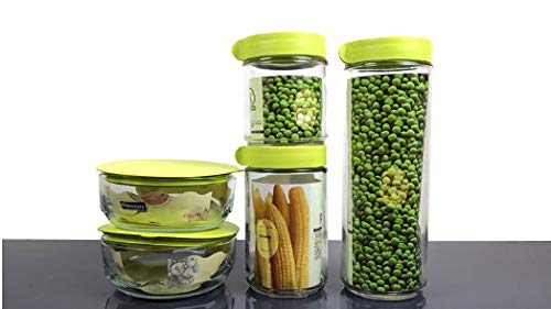 Old Tjikko Food Storage Jar,Glass Jars,Kitchen Food Containers, 5 Pack Clear Food Storage Canister for Serving Tea,Coffee,Sugar and More