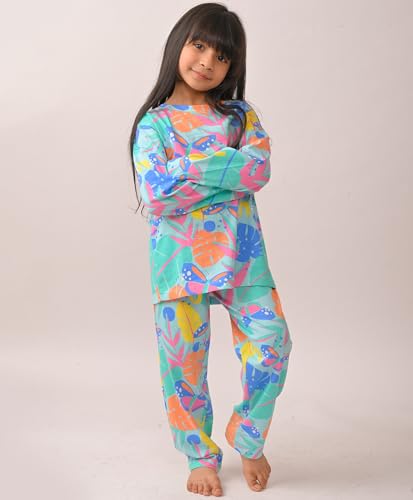 Image of Anthrilo Girls Pure Cotton Printed Pajama Set | Sleepwear | Sleepwear | Long Sleeve T-Shirt & Pajamas | Regular Wear | 0-14 Years