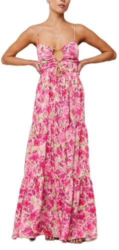 Image of Aopwsrlyi Women Summer Sleeveless Backless Spaghetti Strap Long Floral Dress Sexy Cut Out Smocked Flowy Maxi Dress
