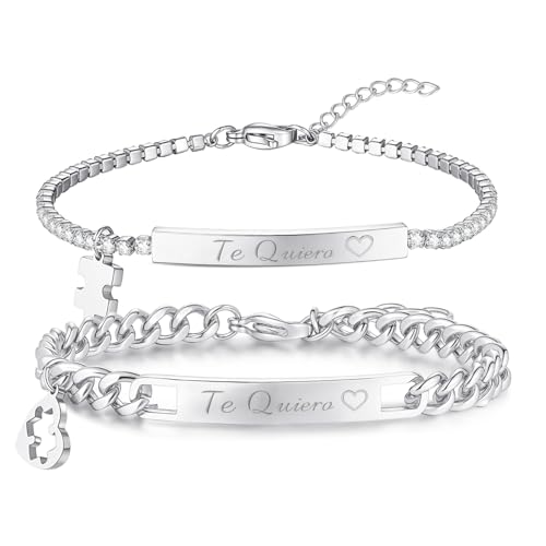 Pulseras para Parejas Regalo Mujer: Pulsera Parejas de La Suerte Zirconio Puzzle...