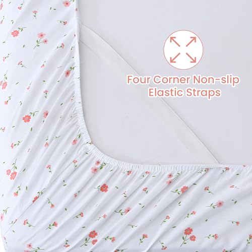 Image of Softan Pink Flower Sheets for King Size Bed - 4 Piece Microfiber Floral Sheet Set with 15 inch Deep Pocket, Cute Pink Spring Flower Sheets and Pillowcase Set