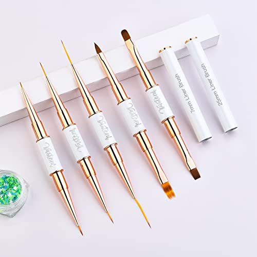 Yasterd Nail Art Brushes Set - Professional 5Pcs Double-Ended Acrylic Nail Art Brushes Liner Detail Thin Brushes For Drawing Design Brushes Gel Builder Brushes 3D Nail Art Tools For Salon At Home Diy Manicure #TOP6