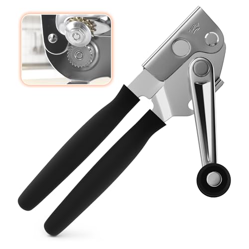 Heavy Duty Commercial Can Opener – Stainless Steel Can Opener for Large & Small Cans, Manual 360° Smooth Crank with Ergonomic Long Handles, Non-Slip Grip, 2-in-1 Bottle Opener for Restaurants & Home