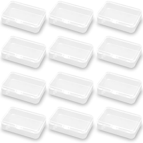 Image of 12 Pack Rectangle Clear Craft Supply Case (3.58 x 2.32 x 0.98 Inch), Small Plastic Containers for Small items, Crafts, Beads, Coins, Jewelry and Business Cards
