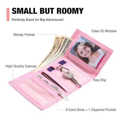 Image of Kids Wallets for Girls, Little Girls Wallet for Kids, Wallet for Teen Girls, Toddler Wallet for Girls with Magic Sticker, RFID Nylon Wallet /Canvas Wallet with Coin Pocket for Gifts, Pink Heart