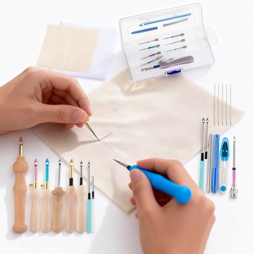 Image of 35 Pcs Punch Needle kit & Embroidery Starter Kit | Complete All-in-One Set with Adjustable Tools, Monk