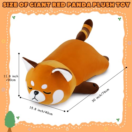 Image of Auspicious beginning 30'' Giant Red Panda Plush Stuffed Animal - Large Sleeping Plush Toy Pillow, Cute Hugging Plushie, Room Decor, Christmas Birthday Gifts for Kids Girls Boys Valentine's Day Gift