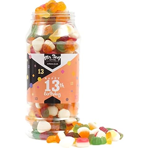 Mr Beez Sweets | 13th Birthday Gift | Jelly Mix | Choice of Classic Retro Sweets Available | 23x9cm | 700 Grams Cover