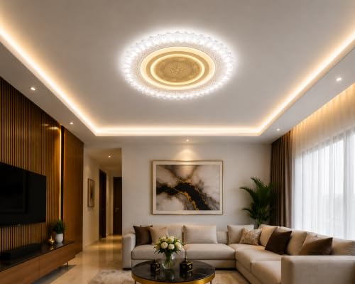 Image of FILLISKA Aluminium Luxurious 3 in 1 Led Ceiling /Wall Chandelier Light with 3 Step Colour Changing Function (Acrylic White-631-3)