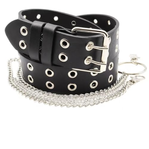 Women’s Punk Belt,Women Grommet Leather Belt with Double Detachable Chains, Punk Rocker Waist Chains, Fashionable PU Leather Bondage Belt for Women3
