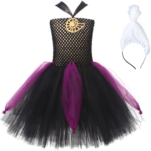 Windskids Niñas Ursula Disfraz Cosplay La Sirenita Pulpo Bruja del Mar Ursula Bailarina Tul Tutu Vestido con Cinta para Halloween Carnaval Fiesta Cumpleaños Mascarada Performance Costume, 2-12 años