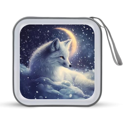 Moon White Fox CD Case Portable DVD Holder Storage Organizer for Home Travel