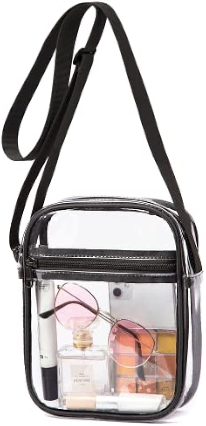 Vorspack Clear Bag Stadium Approved - PVC Clear Purse Clear Crossbody Bag with Front Pocket for Concerts Sports Festivals