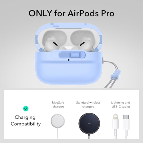 Image of ESR for AirPods Pro 2 Case (2023 /2022 /2019, 2nd /1st Gen), Compatible with Airpods Pro 2 (USB-C /Lightning Cable), MagSafe Ready, Magnetic Lid Lock, Full Drop Protection Cover with Lanyard, Light Blue