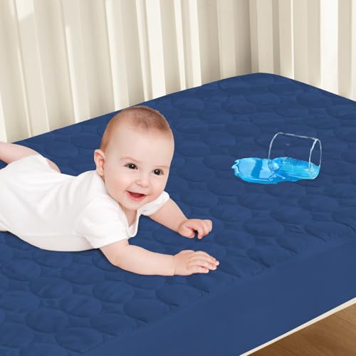 Image of Biloban Crib Mattress Protector Waterproof Sheets Fitted 52 inch x 28 inch, Navy