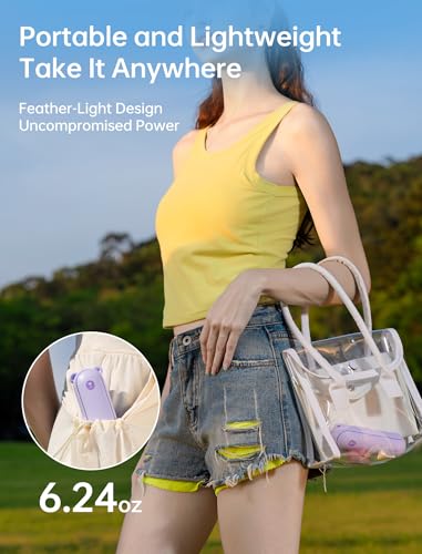 JISULIFE Handventilator Mini Ventilator 3 IN 1, mit 4500 mAh Powerbank USB Akku Klein, Batteriebetrieben Max 37Hrs Runtime Tragbarer Ventilator, Taschenlampen Funktion-Lila 6