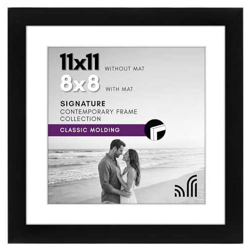 Americanflat 11x11 Picture Frame with Shatter-Resistant Glass - Use as 8x8 Frame with Mat or Display 11x11 Photo Without Mat - Signature Collection - Square Frames for Wall Display - Black