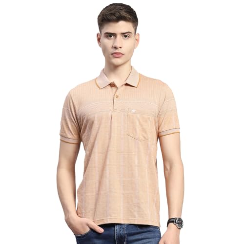 Image of Monte Carlo Mens Striped Cotton Blend Polo Collar Half Sleeve Regular Fit Casual T-Shirt (224064188)