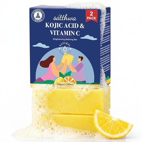 Image of Satthwa Kojic Acid 1% Soap with Vitamin C | For Pigmentation, Tan and Dark Spots | Brightening Soap for Men and Women | Pack of 2 (100g Each)