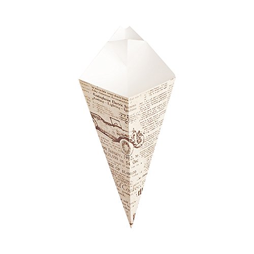 Restaurantware-10-Inch Eco-Friendly Finger Food Cones with Built-in Condiment Dipping Pocket: Perfect for Appetizers - Food-Safe Paper Cone with Newsprint Styling - Disposable - 100-CT