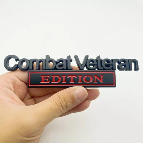Image of Pair Set Combat Veteran Edition Emblem 3D Badge Raised Decals Exterior Truck Stickers Replacement for Universal Vehicle, SUV, Motorcycle, (Black Red)