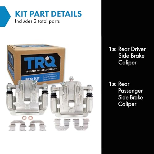 Image of TRQ Rear Driver and Passenger Side Brake Caliper Set Caliper Brackets Hardware Compatible with 12-15 Hyundai Azera with Manual Parking Brake 16-17 Hyundai Azera Base Model Manual Parking