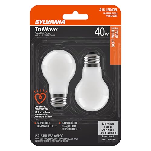 SYLVANIA LED TruWave Natural Series Ceiling Fan / Fixture Light Bulb, 40W A15 Soft White Medium Base, Dimmable, Frosted - 2 Pack