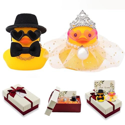 JINJUMEI 2 Piezas Pato Chirriante para Bodas, Incluye un par de Patos y Tarjetas, Pato de Goma, decoración de coche para Recuerdos de Fiesta, Decoraciones de Fiesta, Regalo de Novia y Novio