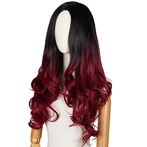ColorGround Long Wavy Black Ombre Red Cosplay Wig for Women