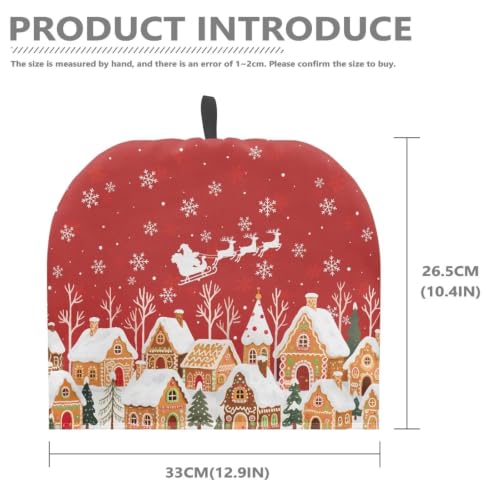 Image of Santa Claus Reindeer Tea Pot Cosy - Cotton Breakfast Tea Pot Cover with Elastic Band and Drawstring - Kettle Cover for Kitchen, Christmas Home Family Decorative Accessories
