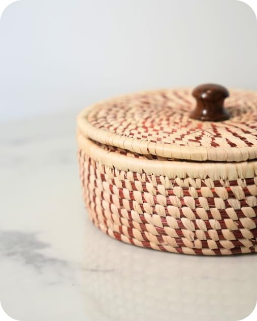 Swadeh Sabai Grass Serveware - Tandoor Tales Roti Box (8 inch by 3 inch): Handwoven Eco-Friendly Maroon Roti Basket, Lightweight & Durable Sustainable Dining Essential by Indian Artisans 2