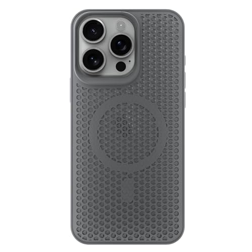 Image of Pikkme Back Cover for iPhone 15 Pro Max | Honeycomb Cooling Design | Silicone Heat Dissipation | Mag-Safe Compatible | Shockproof Camera Protection Bumper Case (Grey)