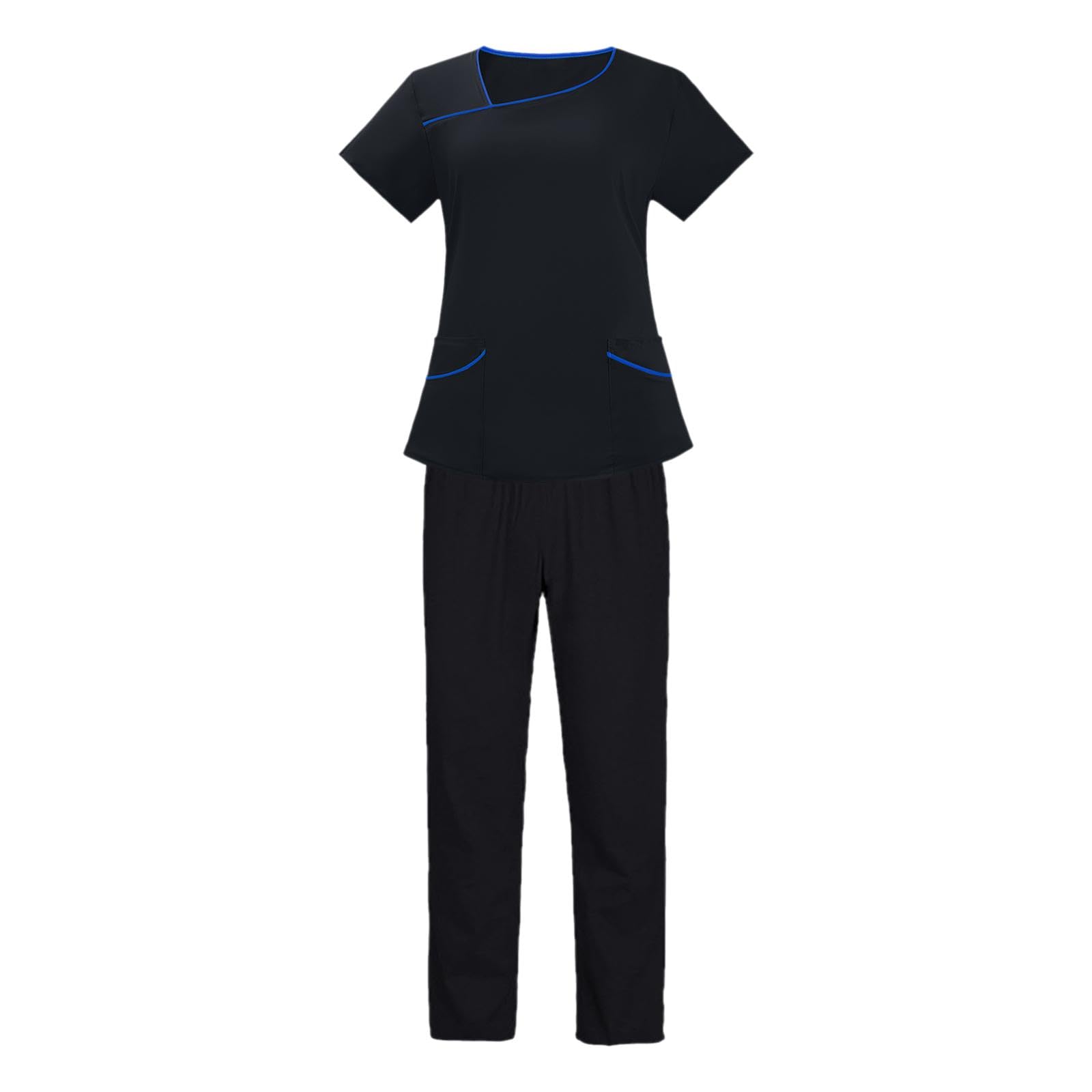 predolo Conjunto de Uniforme Médico para Mujer, Traje de Enfermera Cómodo Y, Ropa de Trabajo Elegante, Pantalón de Uniforme Médico para Mujer, XL Negro