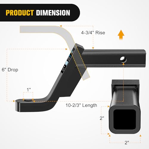 Image of Nilight Trailer Hitch Ball Mount 6 inch Drop, 4-3 /4 inch Rise, 1 inch Ball Hole fits 2 inch Receiver with 5 /8 inch Hitch Pin, 7500 lbs GTW Heavy Duty Ball Hitch