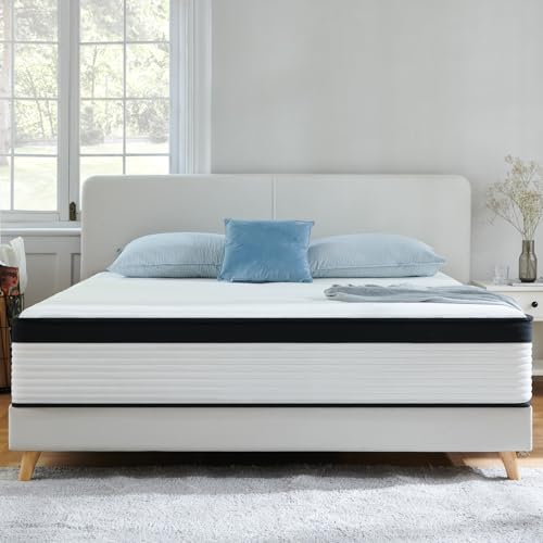 Queen Size Mattress, 14 Inch Cooling Gel Memory Foam Mattress in a Box, Individually Wrapped Pocket Coils, Pressure Relief,Queen Mattress