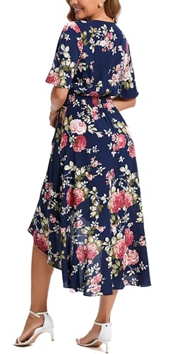 Image of Kormei Womens Short Sleeve Floral Maxi Dress High Low V-Neck Flowy Party Long Dresses