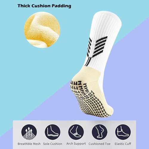 4 Pairs Soccer Socks with Non-Slip Grip, Men's Athletic Socks for Football Basketball3