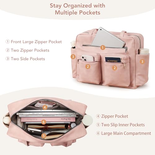 Image of KALIDI Tote Bag Vegan Leather Women Pocket Utility Bag Faux Leather Shoulder Travel Purse Vintage Handbag for Work