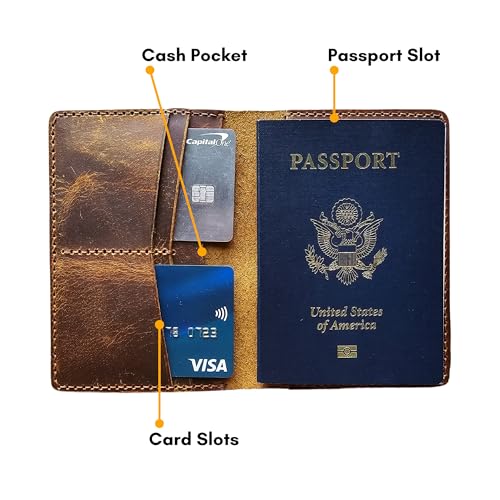 Leather Passport Holder for Men and Women - Handmade Vintage Travel Wallet - Mens Passport Case with Card Organizer - Genuine Leather Passport Cover - 4 Card Slots (Style B)2
