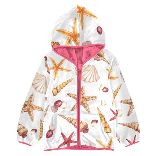 OTVEE Seashells Starfish Kids Hoodie Jacket Fall Spring Full Zip Warm Outwear Coat