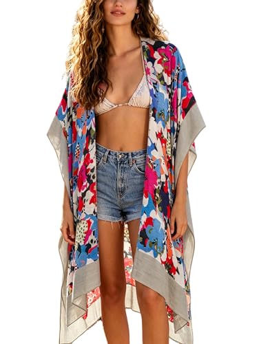 Image of Breezy Lane Women's Kimono Cardigan Summer Swimsuit Coverups Beach Cover Up with Floral Print for Vacation
