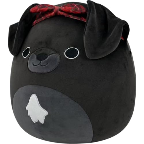 Image of Squishmallows Original 12in Natty the Black Labrador Dog with Festive Red Bandana - Official Jazwares Holiday Plush (Medium-Sized)