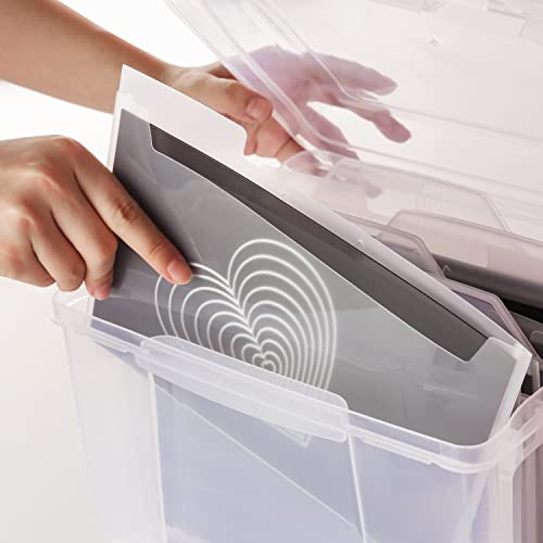 Image of Clear Craft Storage Box with 6 Tabbed Dividers for Holiday Birthday Photos, Crafts, Scrapbook, Paper, Stickers, Envelopes and More, Plastic Box of Card Box Stamp Die Cuts Storage with lid Box